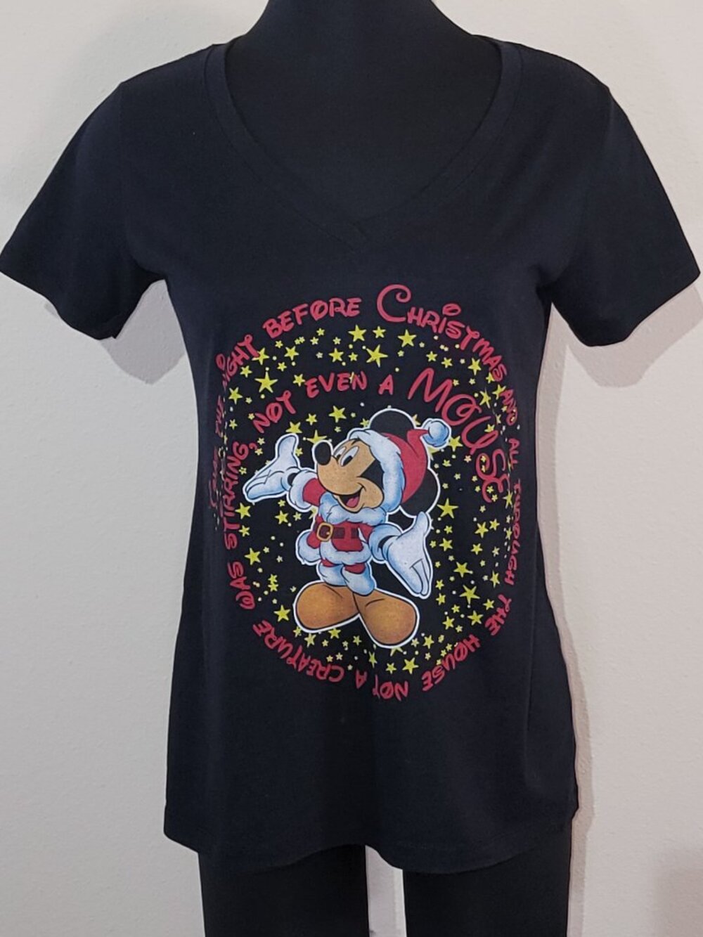 Ideal T Mickey Twas the Night Before Christmas Graphic TShirt Black Womens Large